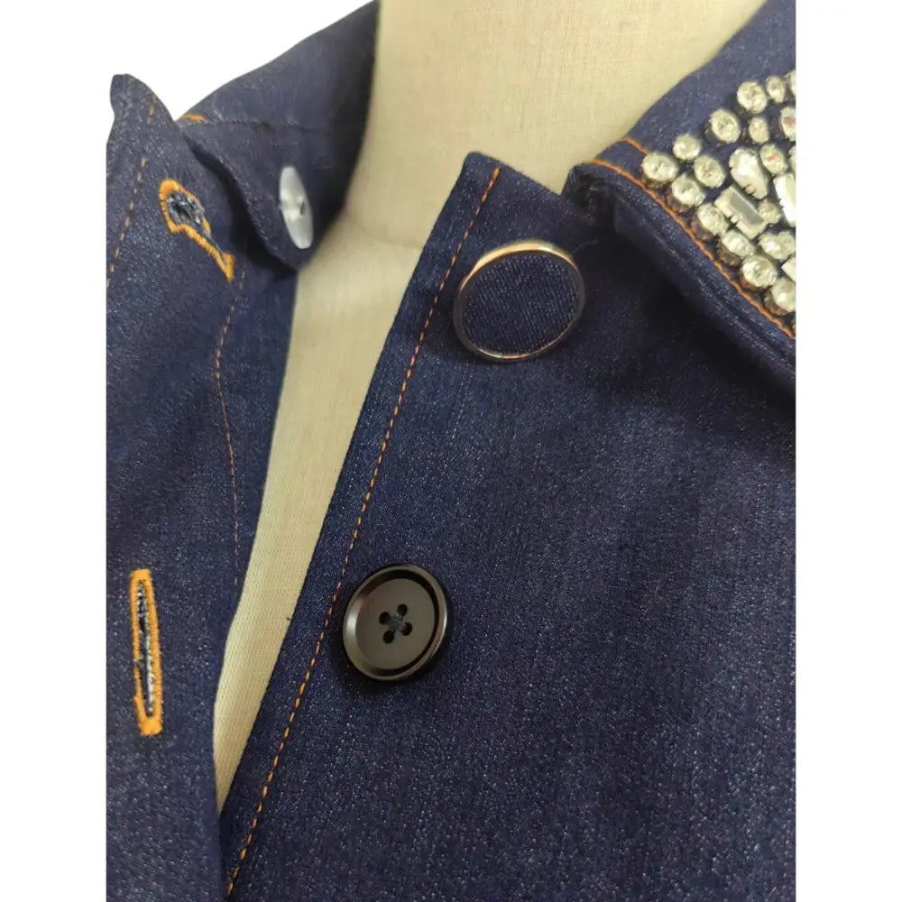 Veronica Beard Barrington Denim Blue Embellished-Collar Cropped Jacket - Jacket