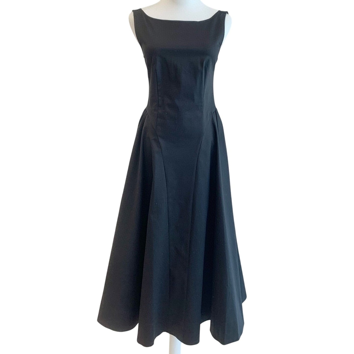 Helsa Stretch Cotton Sateen Midi Dress Black | Evening Dress