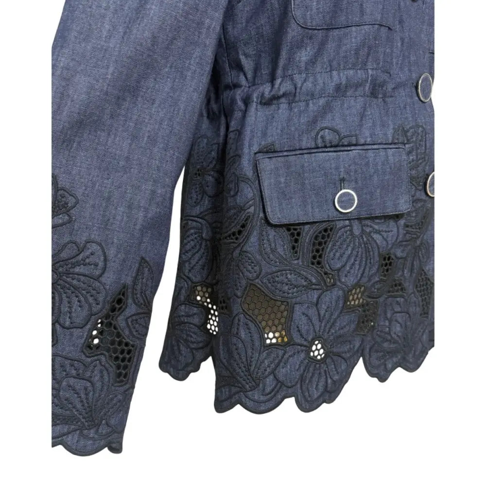 Veronica Beard Kiki Eyelet Jacket Navy Chambray Cinched Field Jacket - Jacket