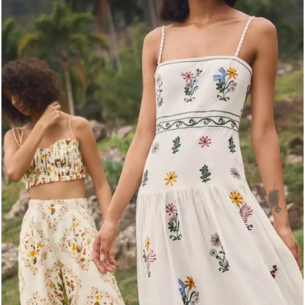 Agua By Agua Bendita Lima Pradera Embroidered Linen Maxi Dress - Dress