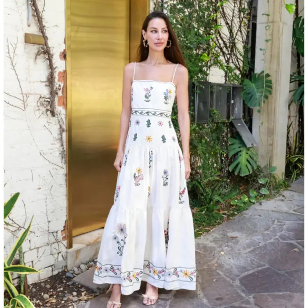 Agua By Agua Bendita Lima Pradera Embroidered Linen Maxi Dress - Dress