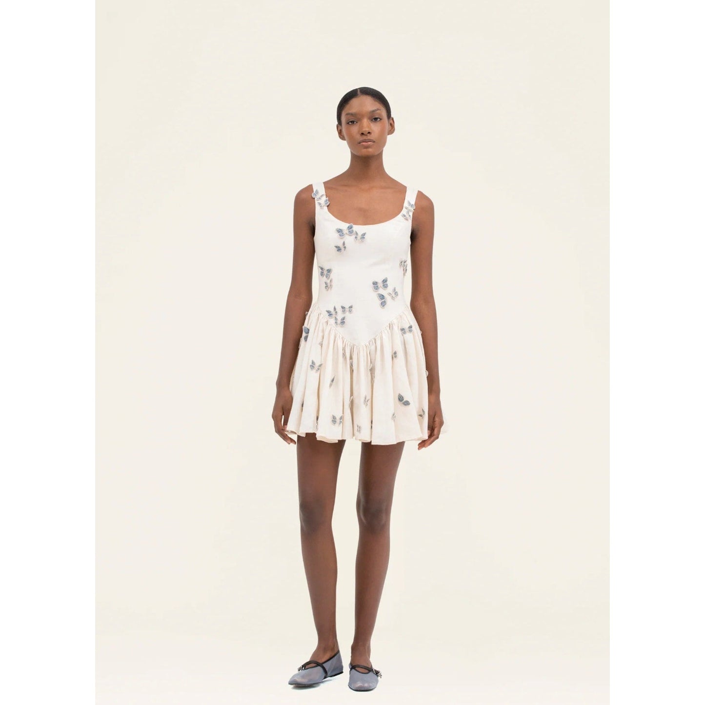 AGUA BY AGUA BENDITA Pluma Lymanopoda appliquéd gathered linen mini dress
