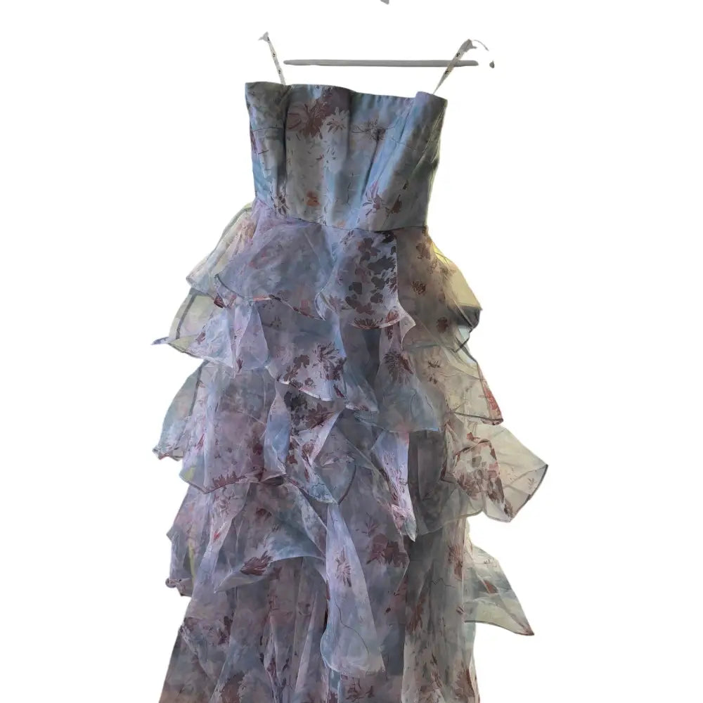 Aje Gabrielle strapless tiered ruffled floral-print linen-blend organza gown - Dress