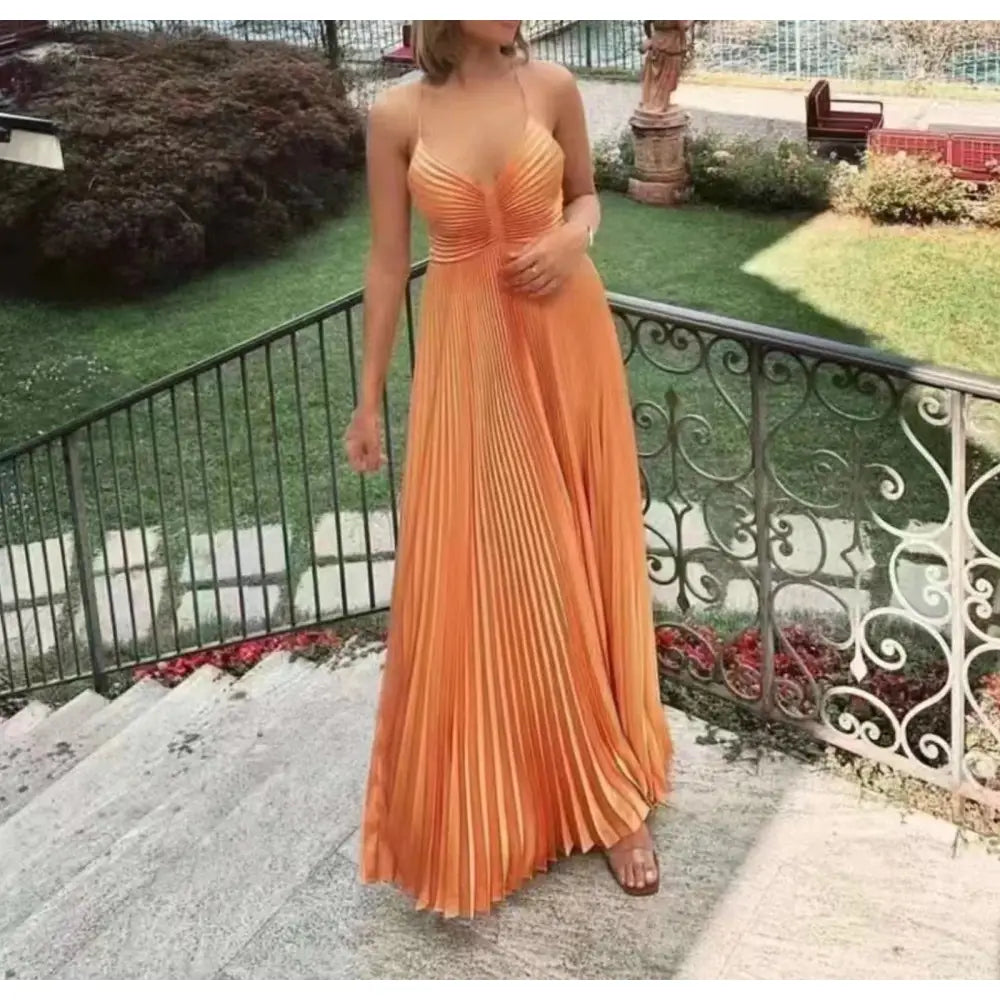 ALC Aries Pleated Maxi Dress in Mandarin Orange - Dress