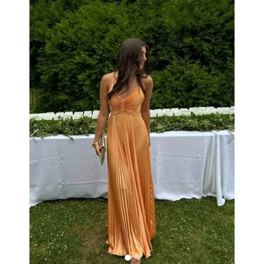 ALC Aries Pleated Maxi Dress in Mandarin Orange - Dress