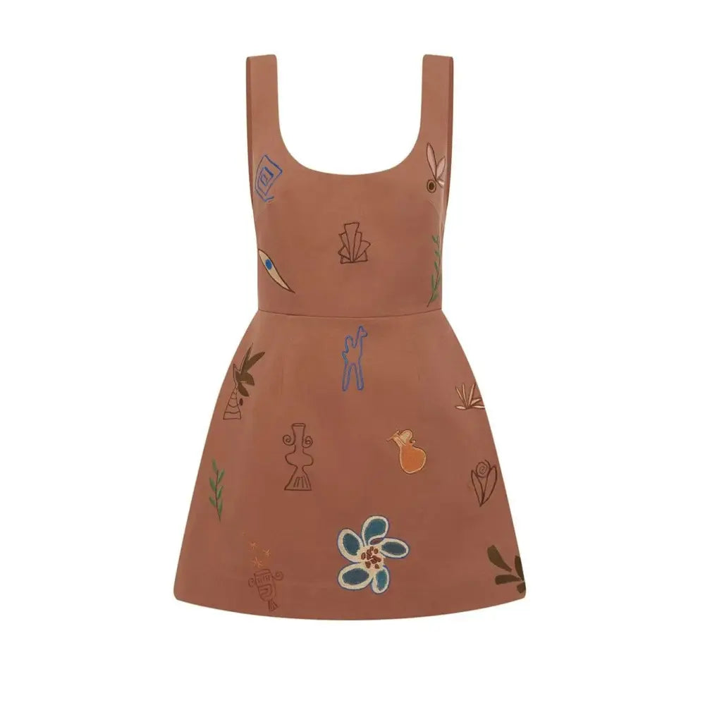 Alemais Dusty Embroidered Mini Dress in Rust - Dress