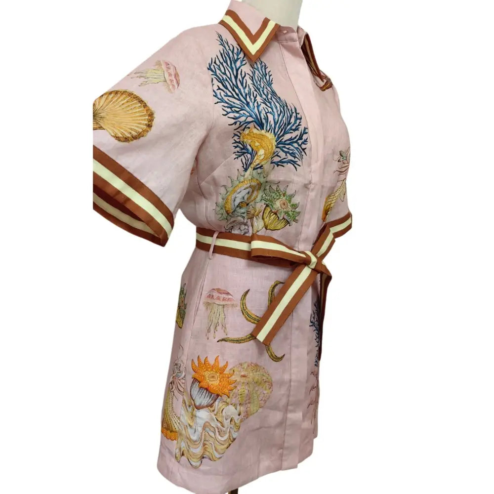 Alemais + Sam Pauletto Nereids belted printed linen gauze mini shirt dress Dress