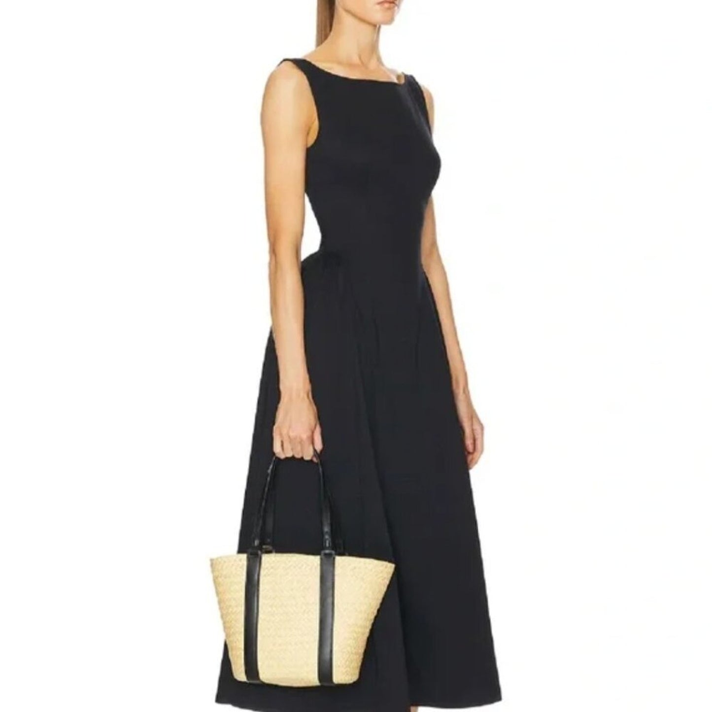 Helsa Stretch Cotton Sateen Midi Dress Black | Evening Dress
