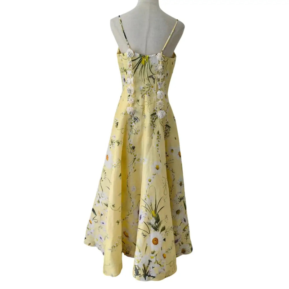Camilla Daisy Chains Floral Linen Silk Midi Dress Dress