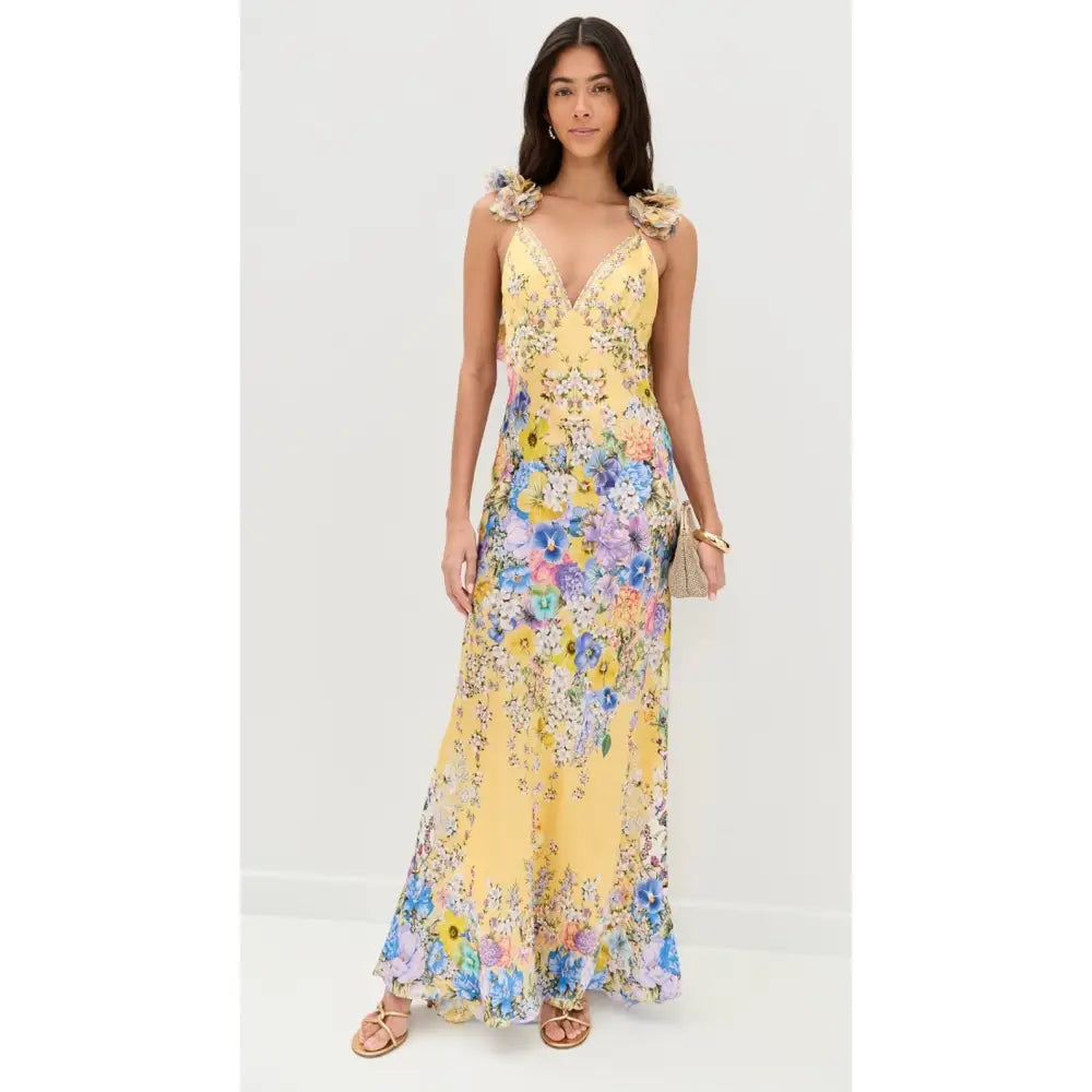 Camilla V Neck Bias with Back Frill Slip Dress - Dress