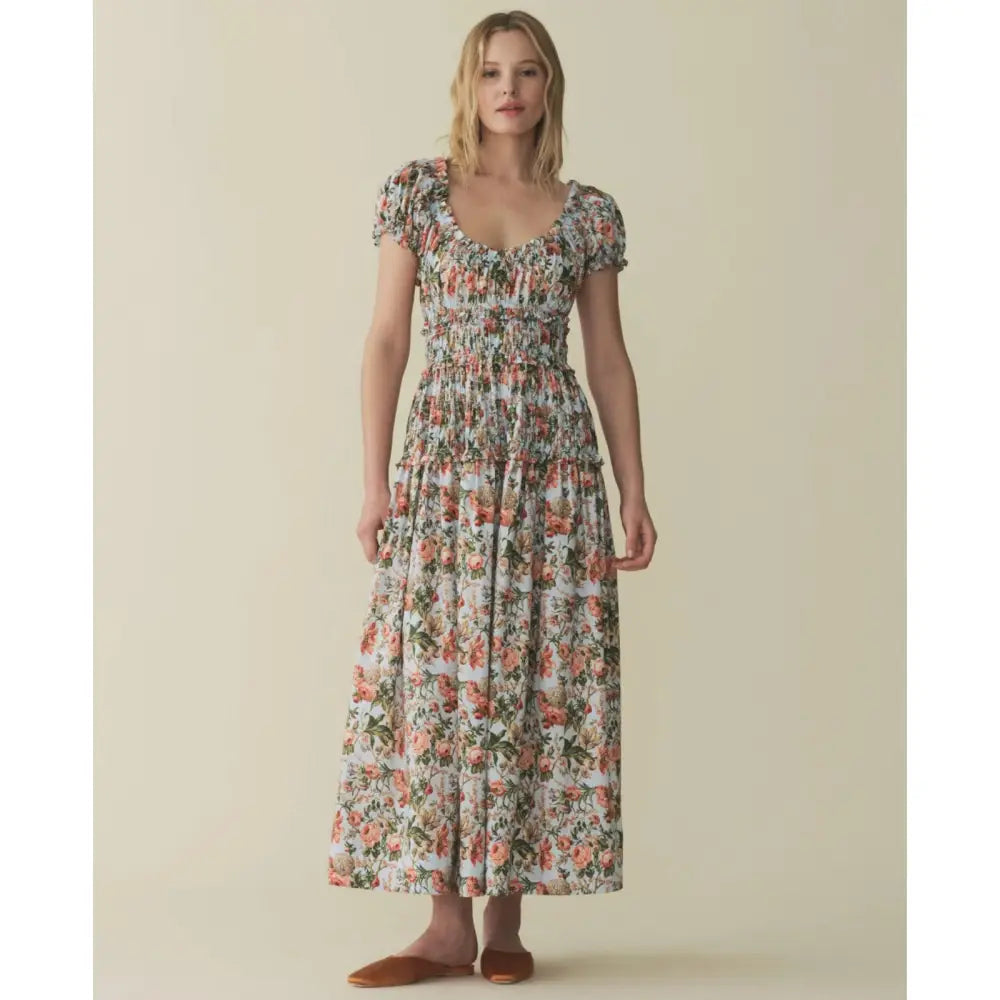 DÔEN Leanne Shirred Floral-print Cotton-voile Midi Dress - Women - Blue Dresses