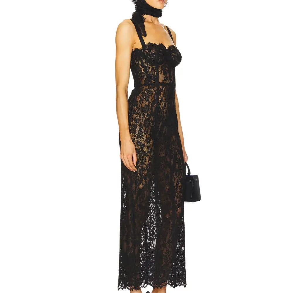 Helsa The Lace Column Dress Black - Dress