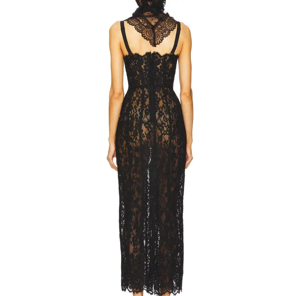 Black lace dress on a white background