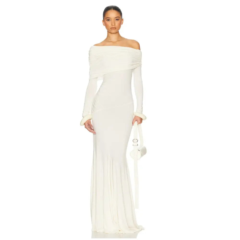 Helsa The Lotta Dress White Off-Shoulder Maxi | Summer Dress Helsa The Lotta Dress White Off-Shoulder Maxi | Summer Dress