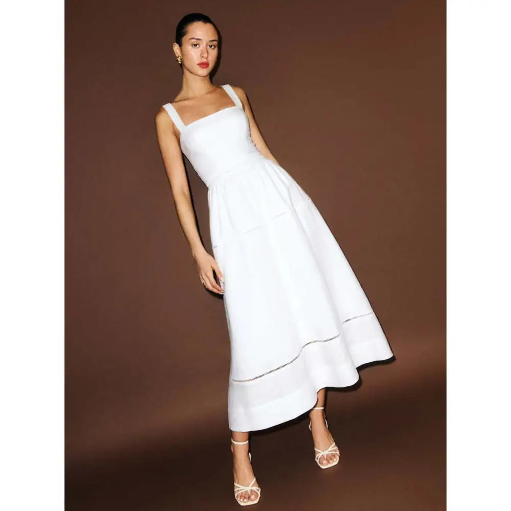 Reformation Everett Square Neck Linen Midi Dress White Reformation Everett Square Neck Linen Midi Dress White