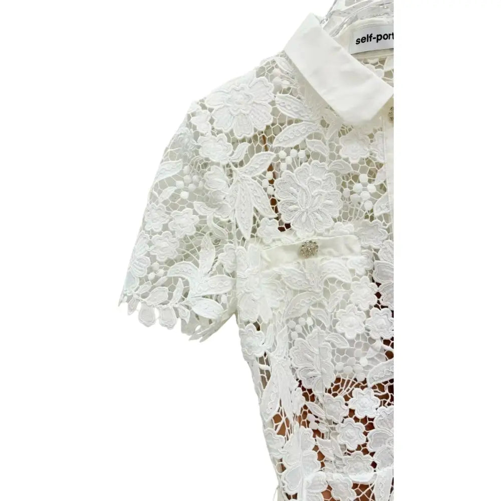 Self-Portrait White Lace Collared Midi Dress - Dress