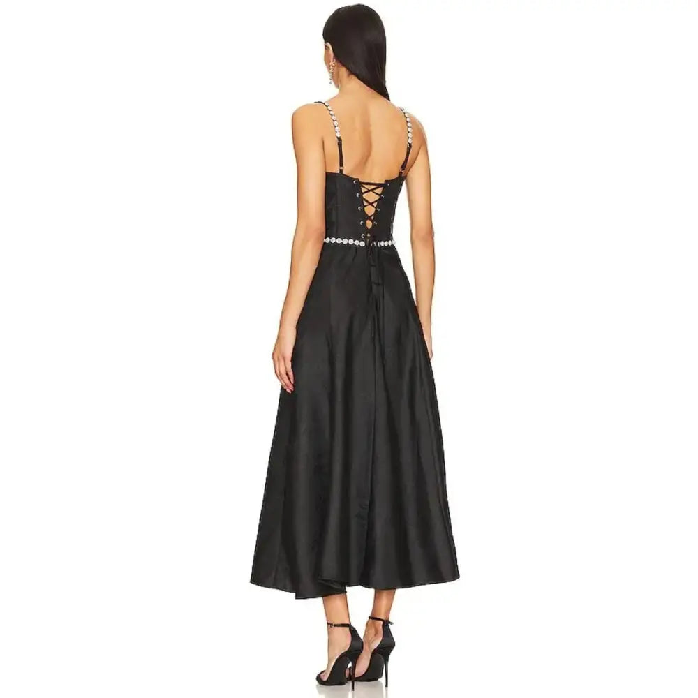 V. Chapman Cora Corset Midi Dress in Black Windsor Brocade