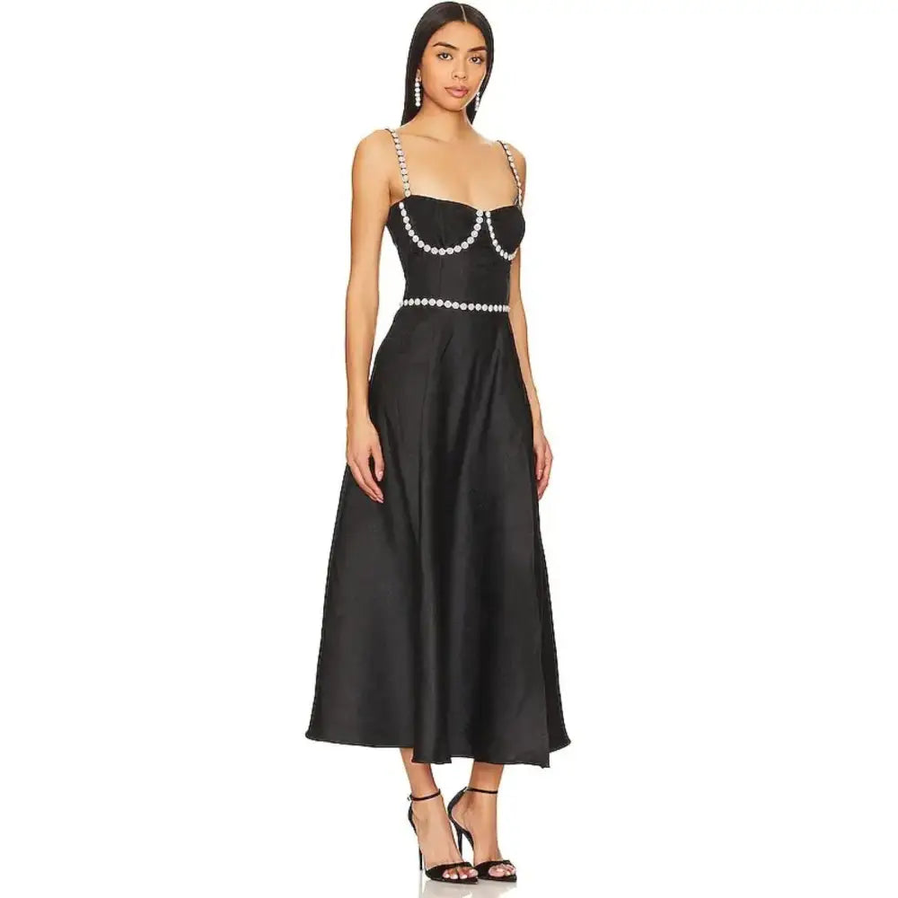 V. Chapman Cora Corset Midi Dress in Black Windsor Brocade
