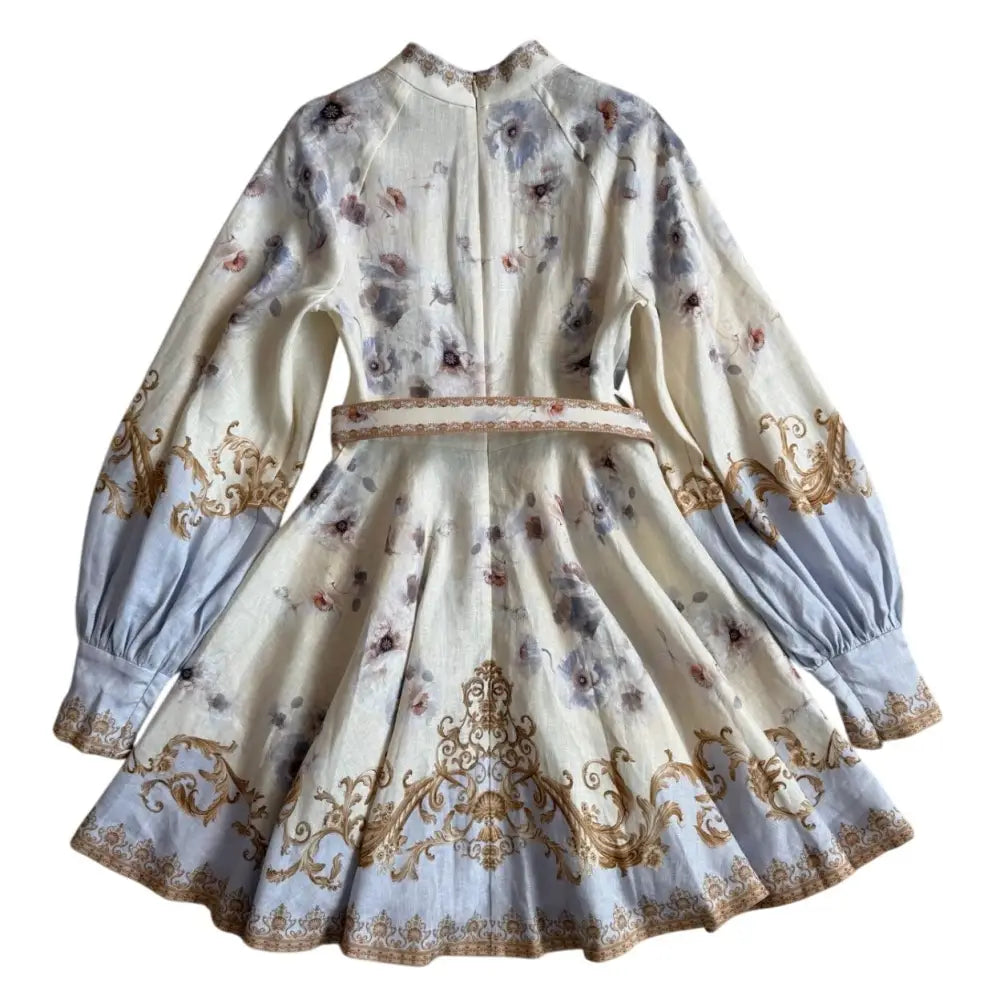 Zimmermann Hypnotic Buttoned Mini Dress in Blue Floral AU 1 US 6