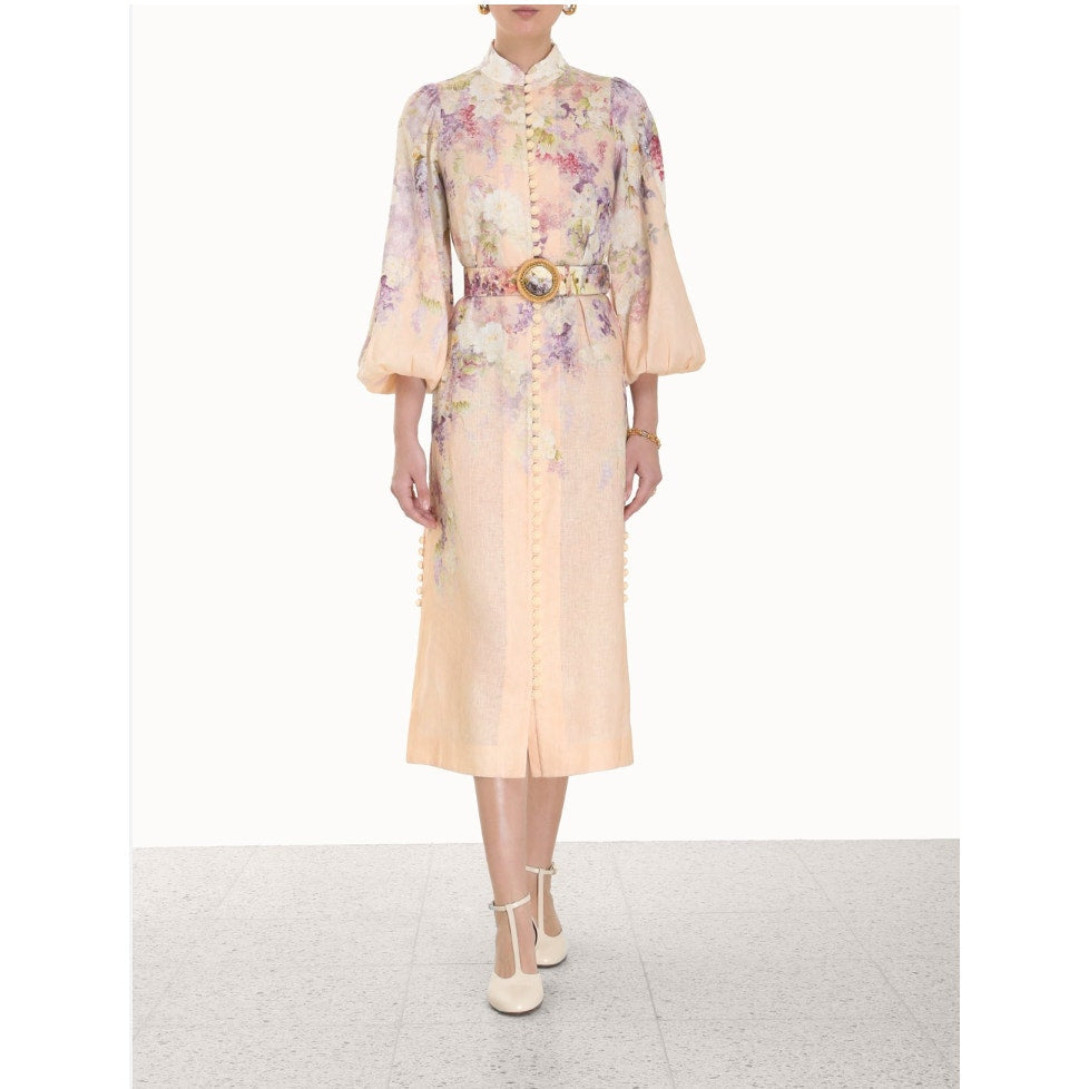 Zimmermann Lyrical Buttoned Midi Dress | Linen Day Dress