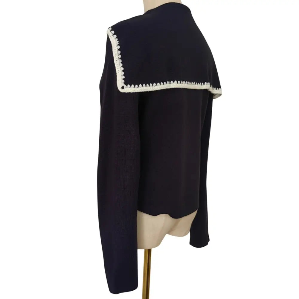 Sezane Naya Jumper Marine with Ecru Details - Tops