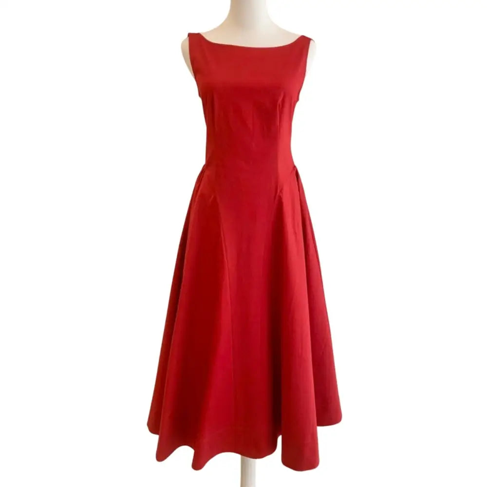 Helsa Red Stretch Cotton Sateen Midi Dress - Dress