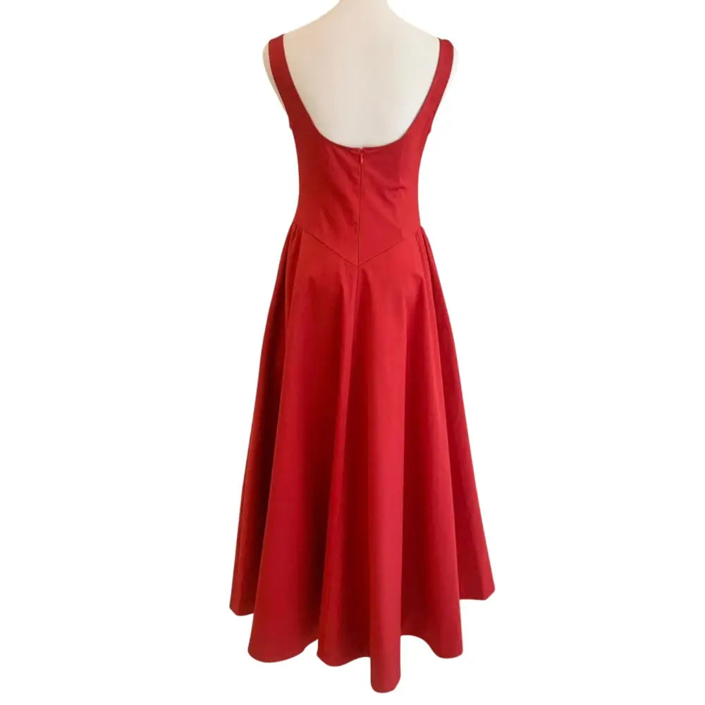 Helsa Red Stretch Cotton Sateen Midi Dress - Dress