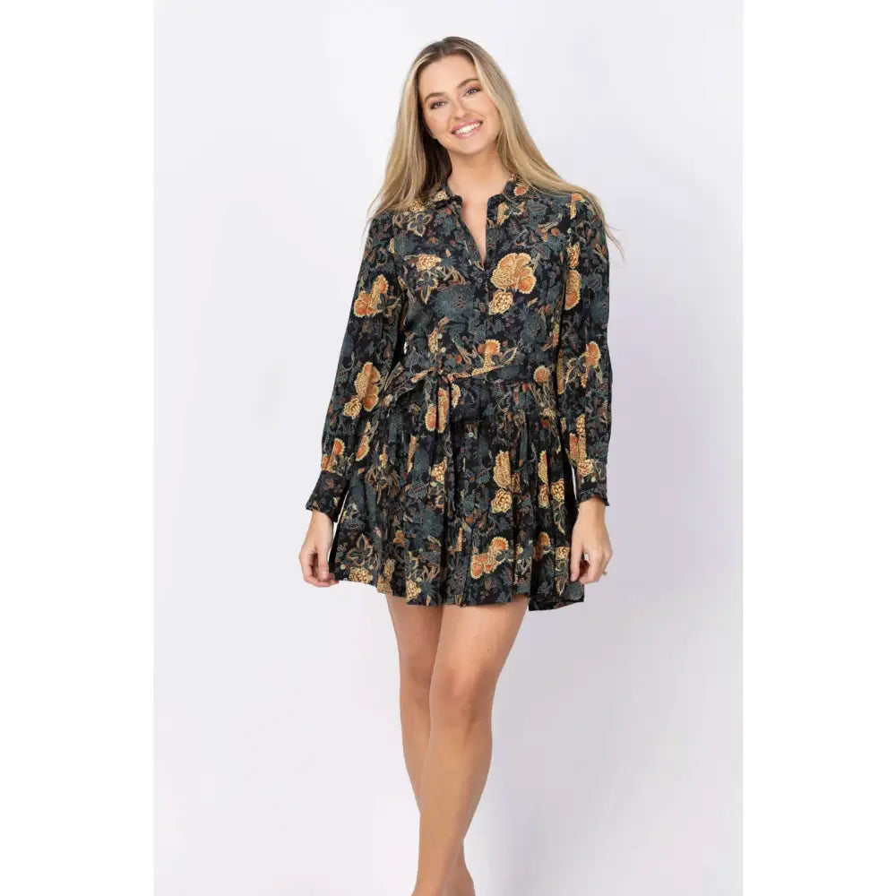 Ulla Johnson Simona Silk Long Sleeve Mini Dress in Nuit - Dress