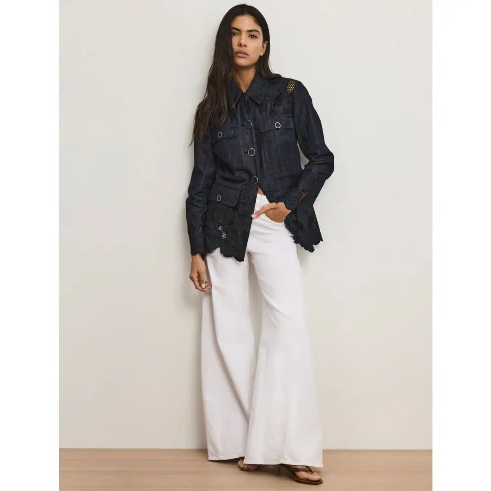Veronica Beard Kiki Eyelet Jacket Navy Chambray Cinched Field Jacket - Jacket