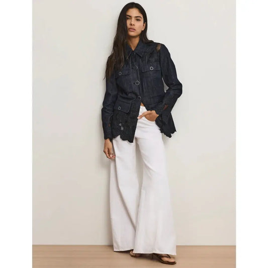 Veronica Beard Kiki Eyelet Jacket Navy Chambray Cinched Field Jacket - Jacket