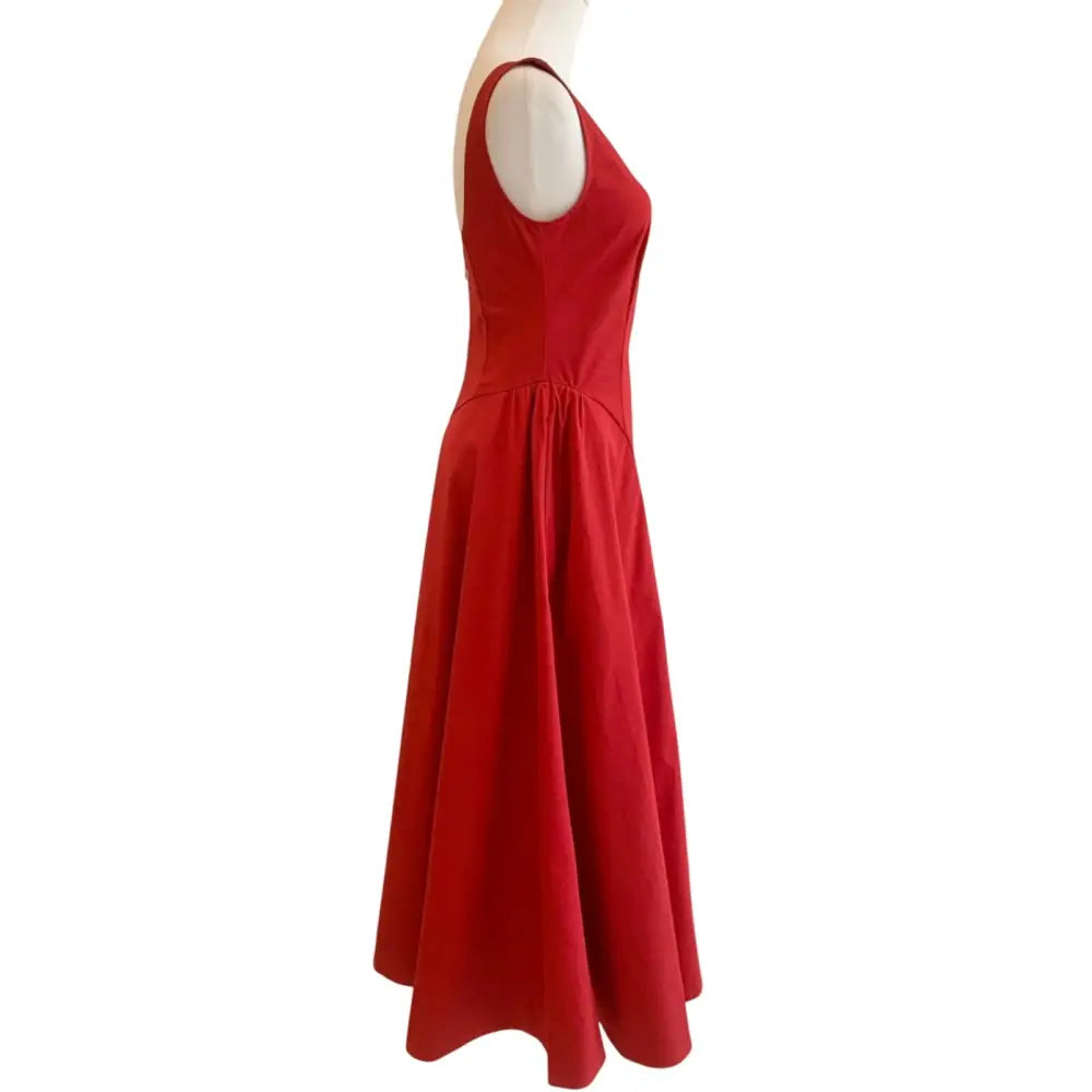 Helsa Red Stretch Cotton Sateen Midi Dress - Dress