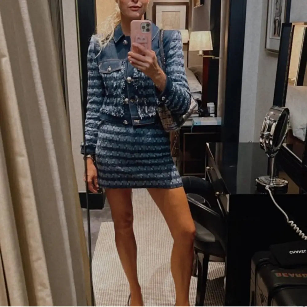 Veronica Beard Santo Jacket Tweed Denim - Jacket