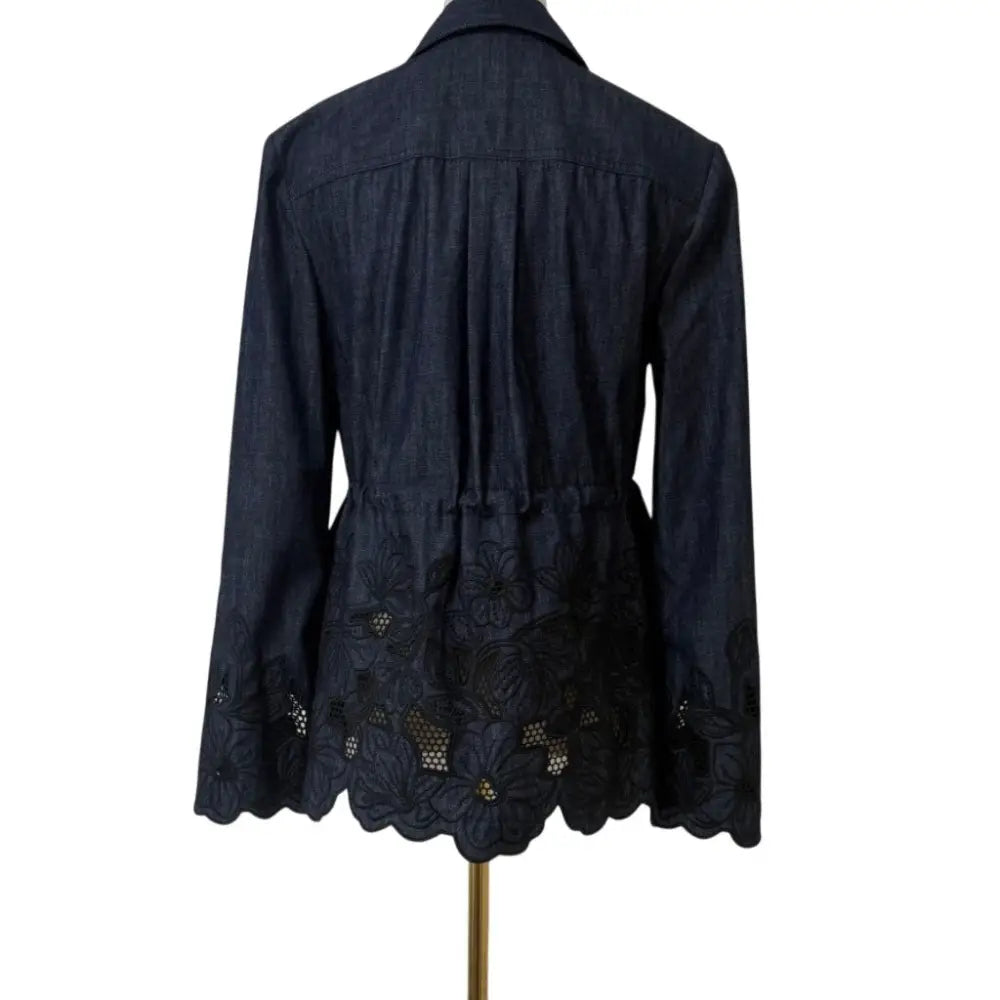 Veronica Beard Kiki Eyelet Jacket Navy Chambray Cinched Field Jacket - Jacket