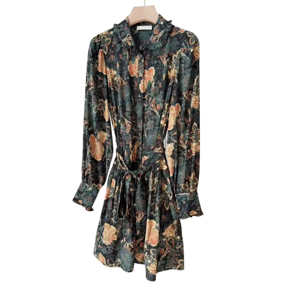 Ulla Johnson Simona Silk Long Sleeve Mini Dress in Nuit - Dress