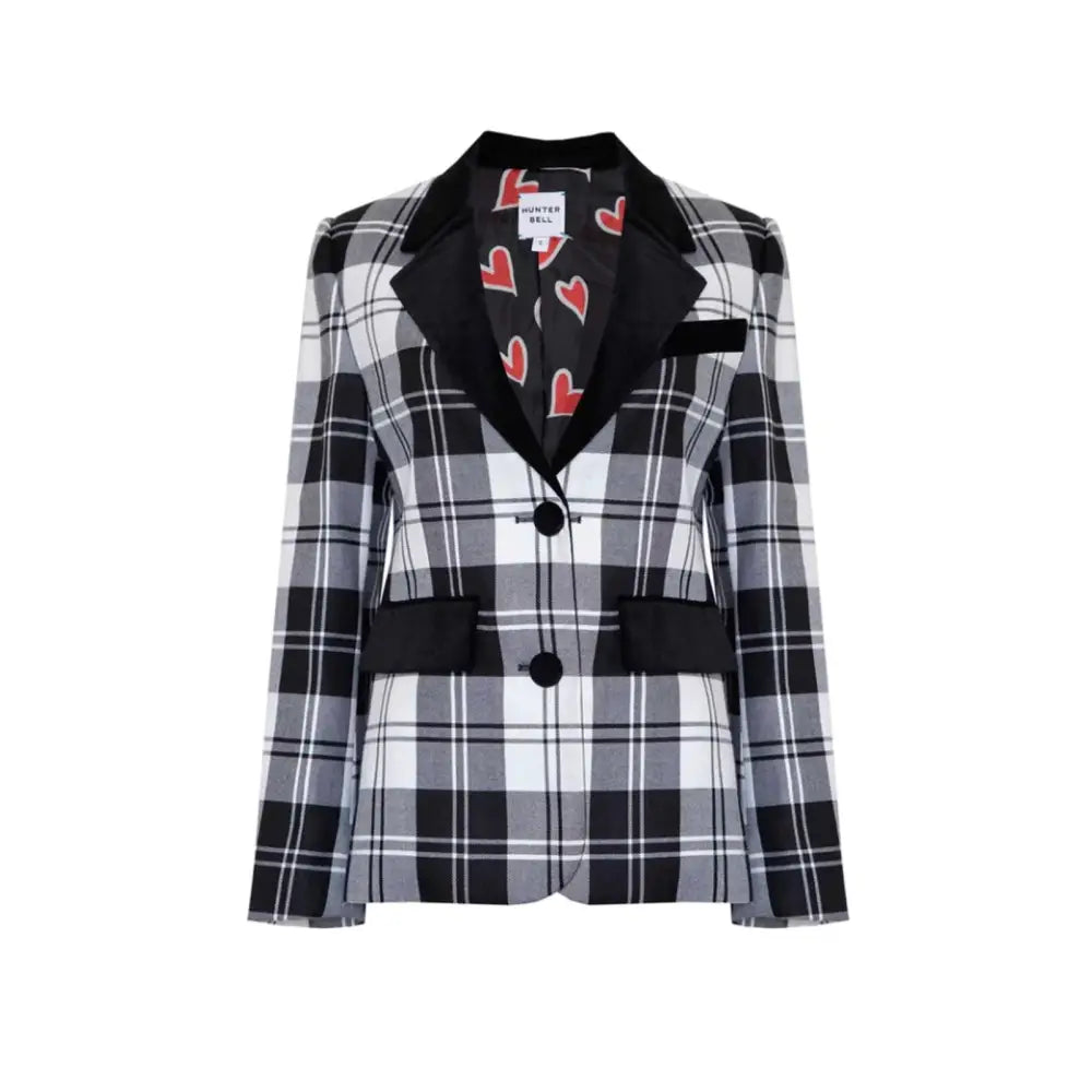 Hunter Bell Catherine Blazer Black White Plaid Checkered - L - Jacket