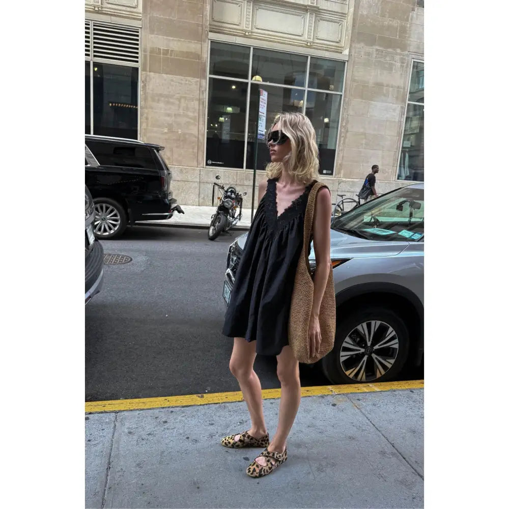 Helsa Mini Dress With Lace in Tech Poplin - Dress