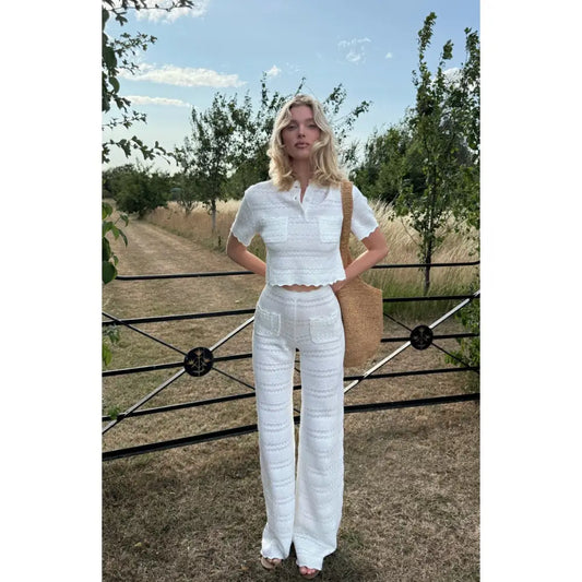Helsa Kaitltn Scalloped Top and Kaitltn Pants Set - S - Tops