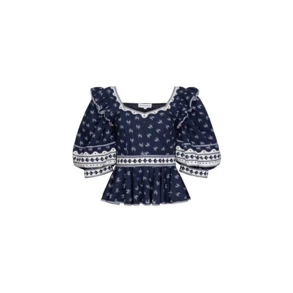 Hunter Bell Blayne Top- Blue Ditsy Floral - 8 - Tops