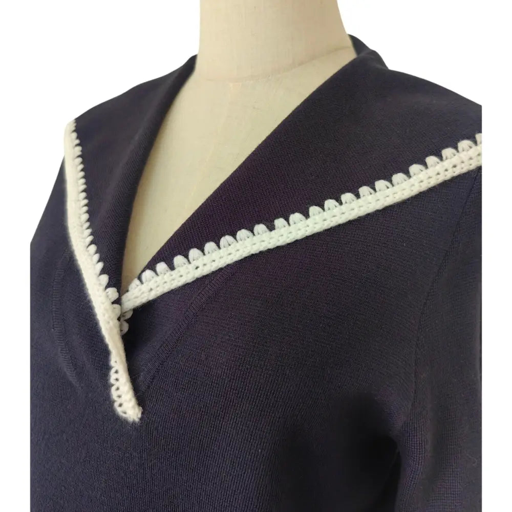 Sezane Naya Jumper Marine with Ecru Details - Tops