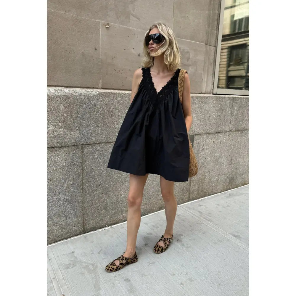 Helsa Mini Dress With Lace in Tech Poplin - Dress