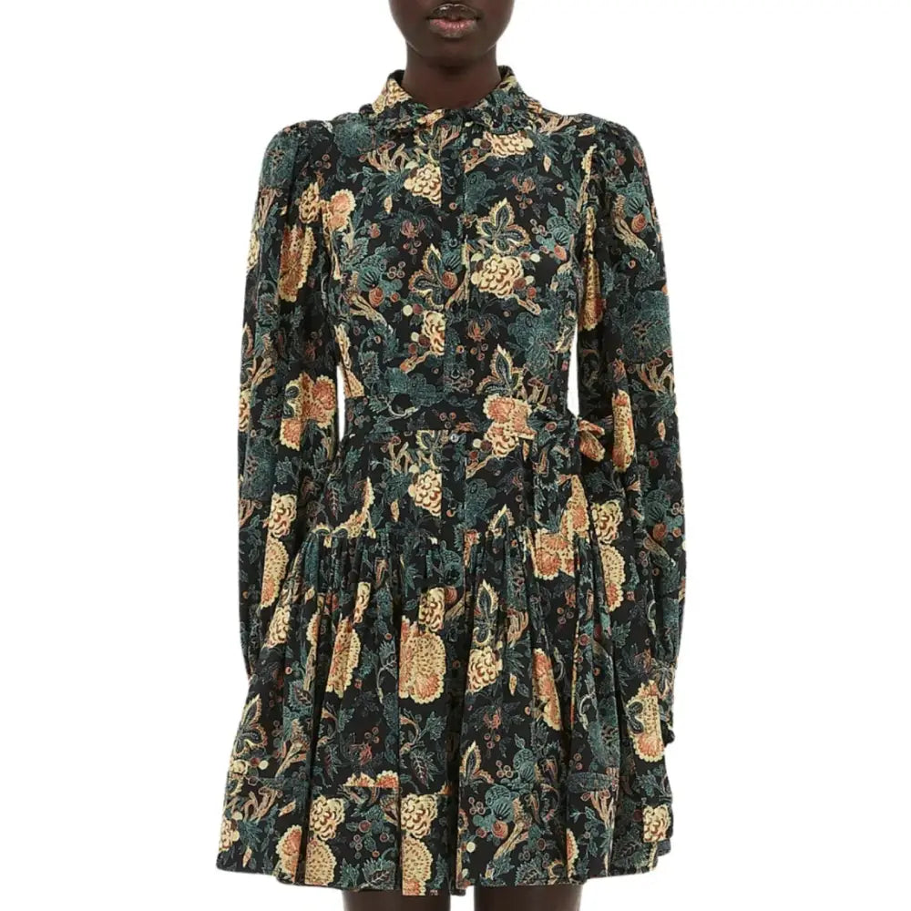 Ulla Johnson Simona Silk Long Sleeve Mini Dress in Nuit - Dress