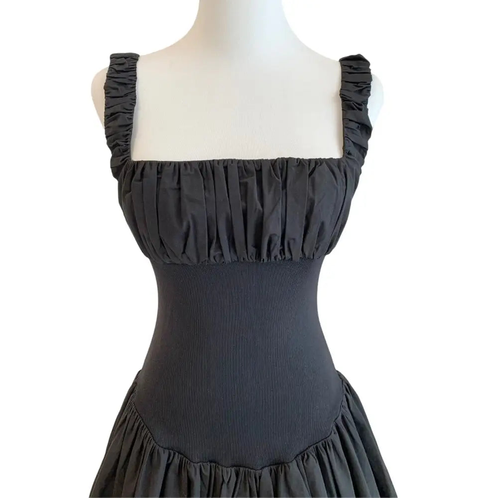Helsa Rib Mix Puffy Mini Dress Black - Dress