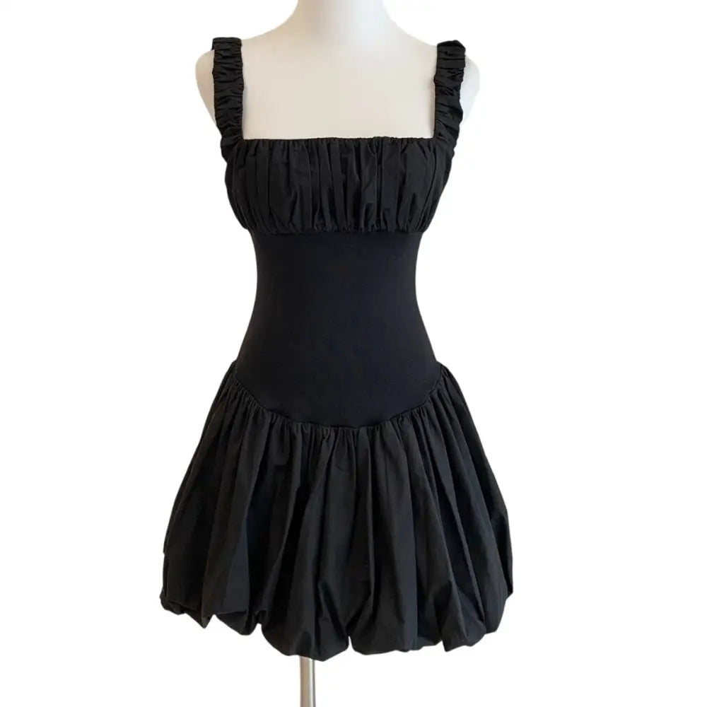 Helsa Rib Mix Puffy Mini Dress Black - Dress