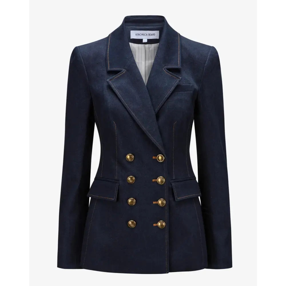 Veronica Beard Claude Dickey Jacket Denim Double-Breasted Blazer - 2