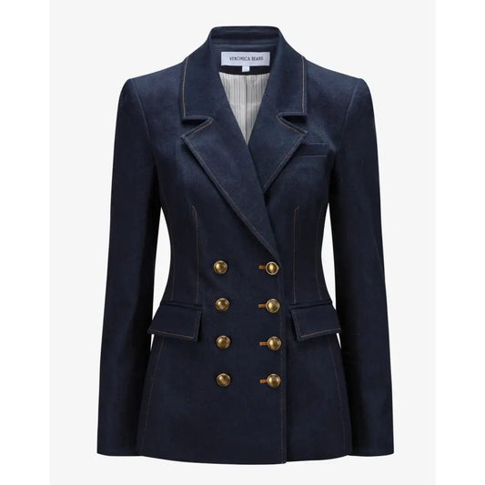 Veronica Beard Claude Dickey Jacket Denim Double-Breasted Blazer - 2