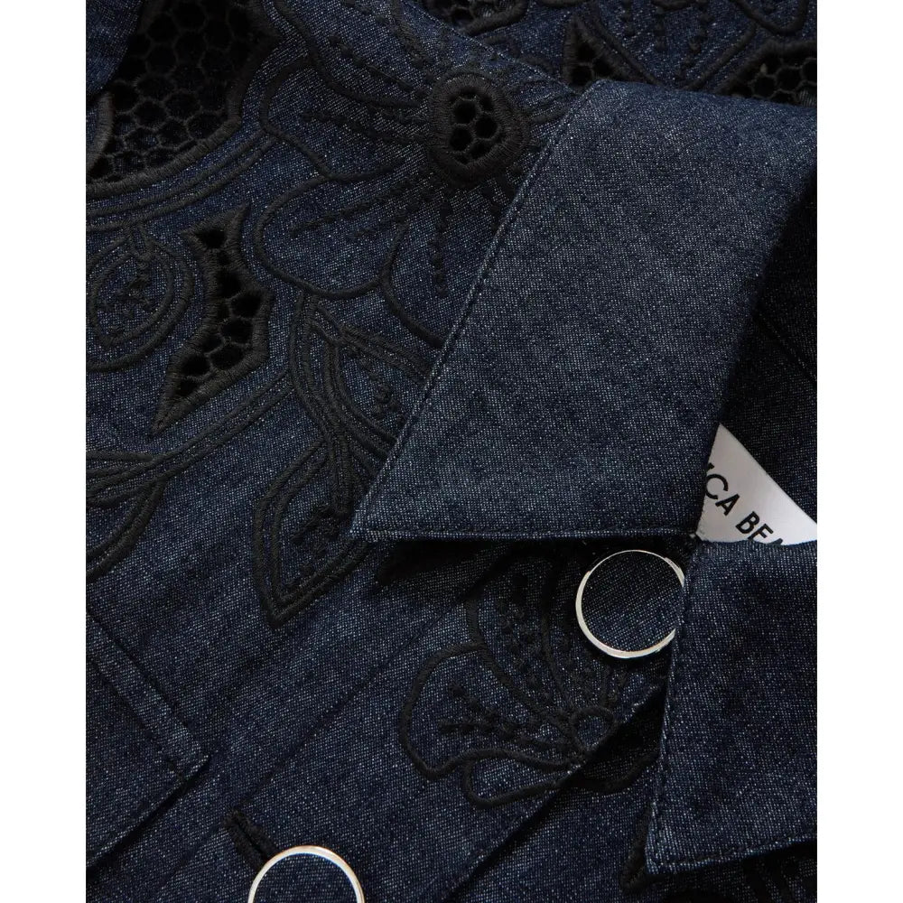 Veronica Beard Kiki Eyelet Jacket Navy Chambray Cinched Field Jacket - Jacket