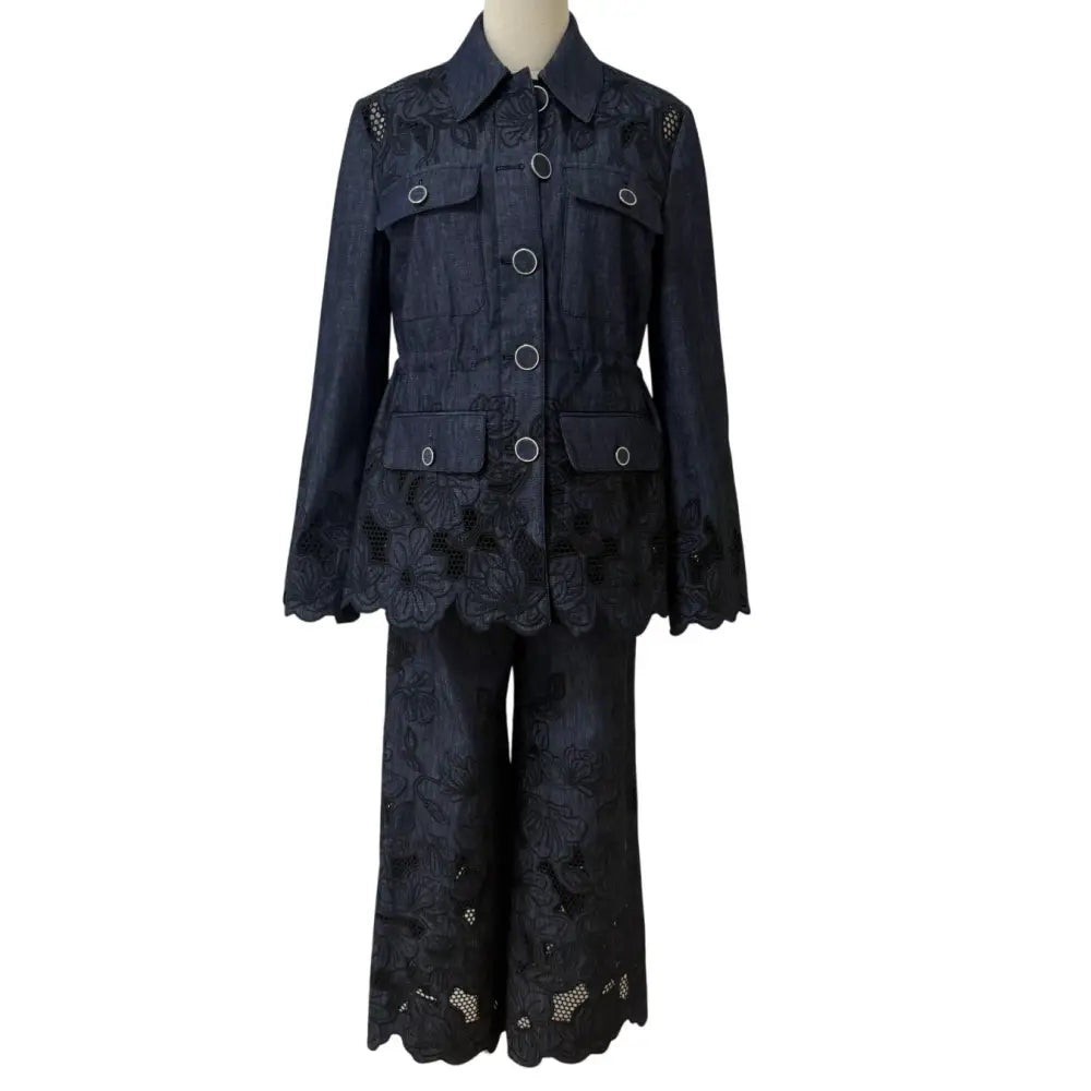 Veronica Beard Kiki Eyelet Jacket Navy Chambray Cinched Field Jacket - Jacket