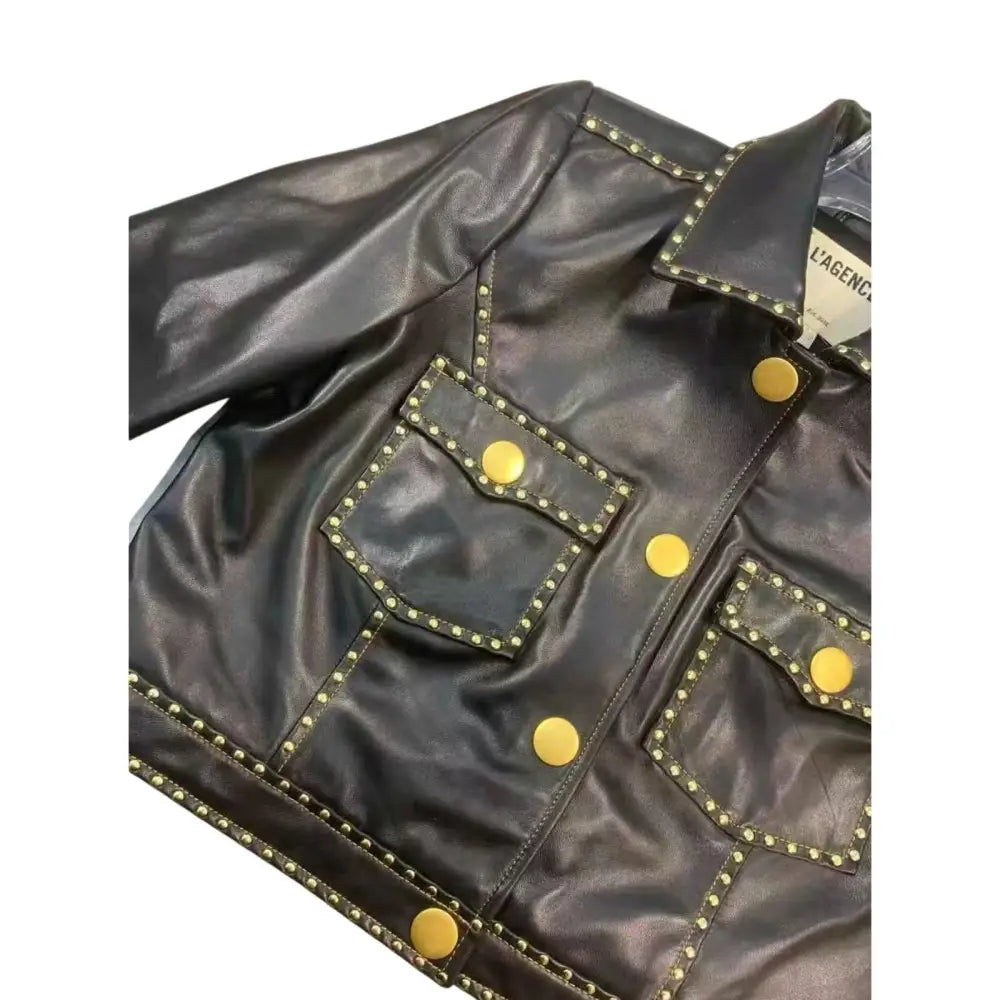 L’Agence Winsome Studded Leather Jacket - Jacket