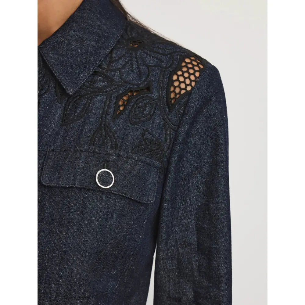 Veronica Beard Kiki Eyelet Jacket Navy Chambray Cinched Field Jacket - Jacket