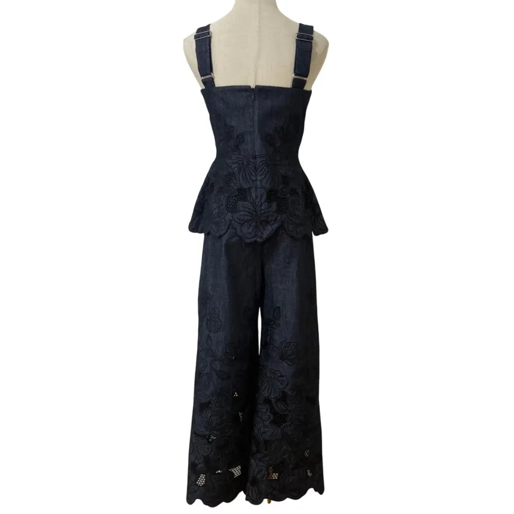 Veronica Beard Mirielle Eyelet Tank Top Navy Chambray Square-Neck Top - Tops